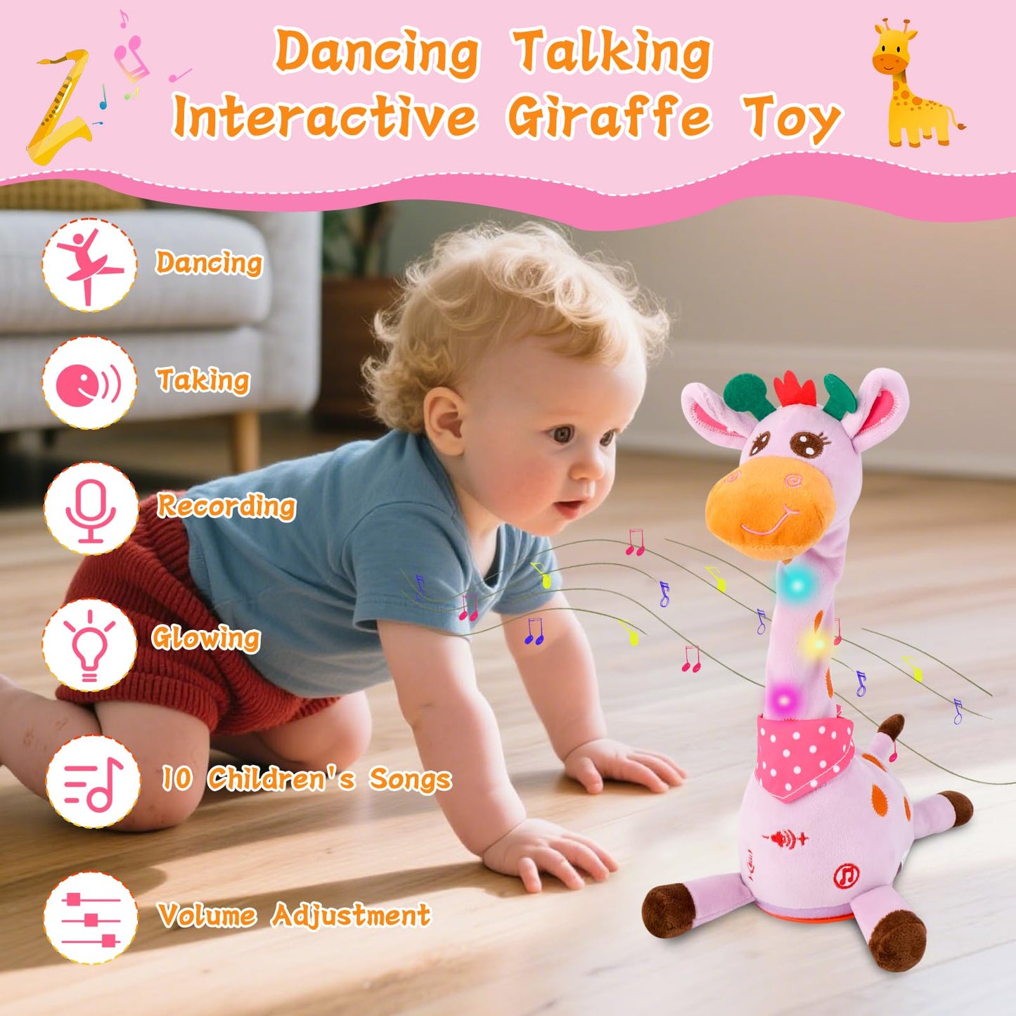 LLUKEME Dancing Talking Giraffe Toy – Interactive Plush for Toddlers 1-3