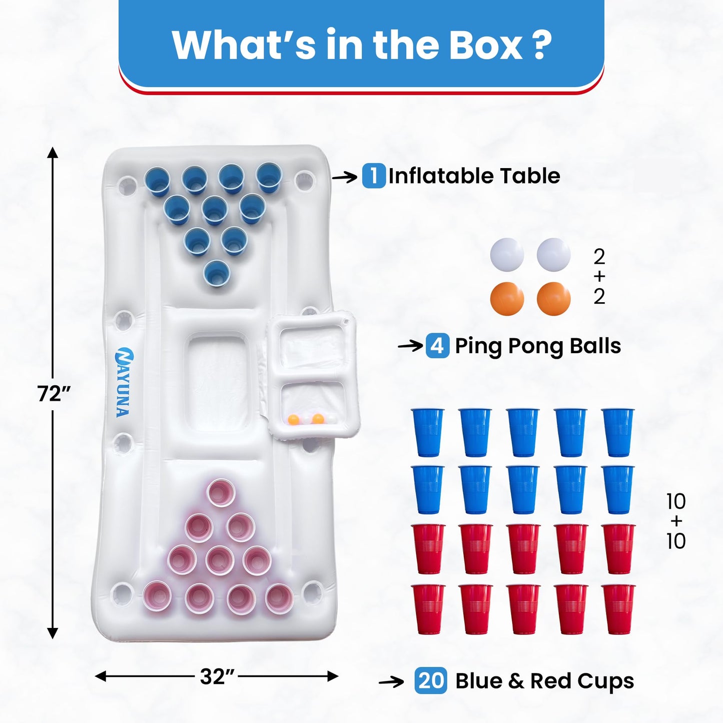 NAYUNA Floaty with Cooler & 20 Cups – Inflatable Pool Table for Adults
