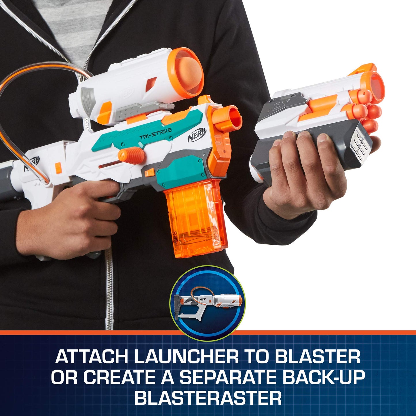 Nerf Modulus Tri-Strike Blaster with Mega Barrel & Rocket Launcher – Amazon Exclusive