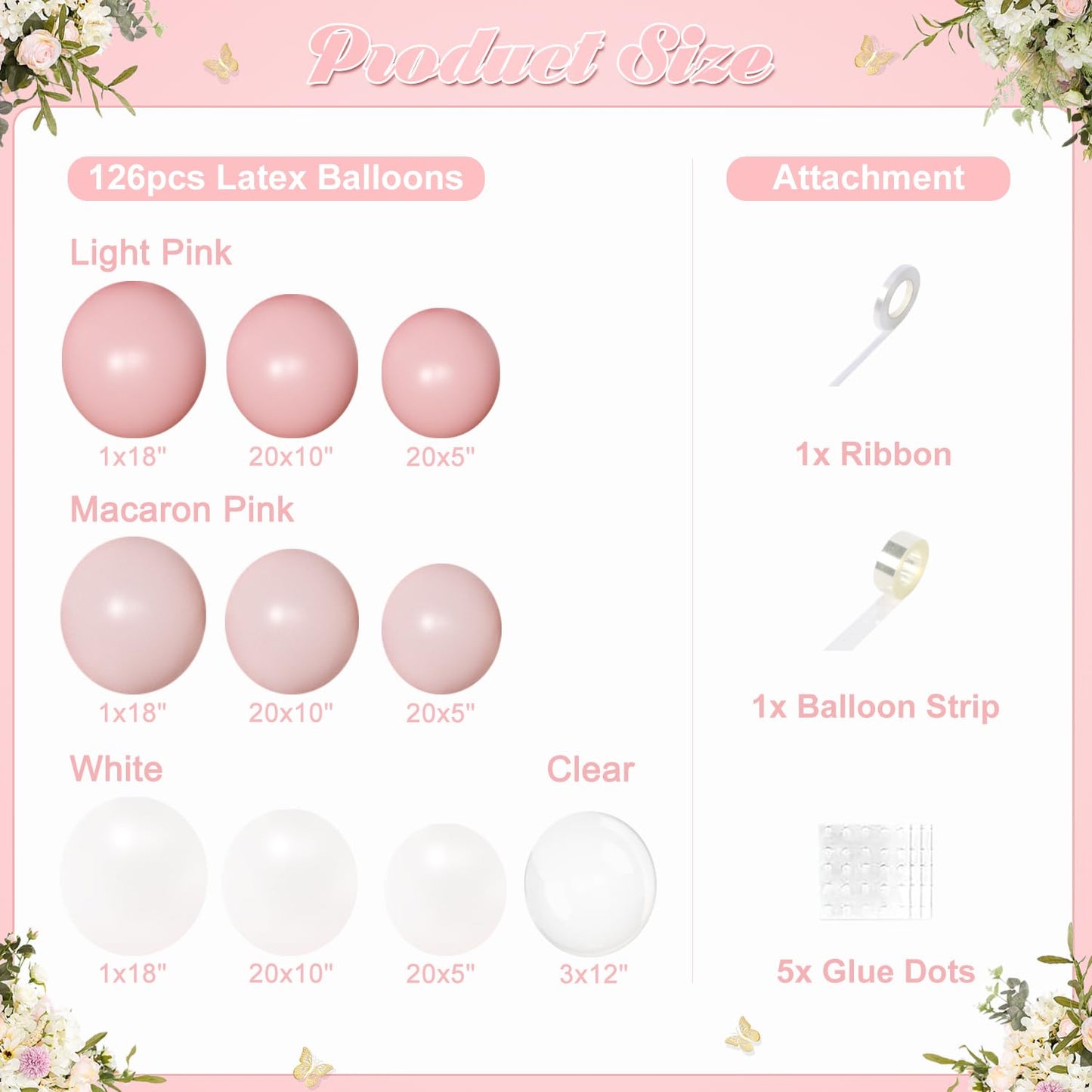 NUTTYBASH Light Pink Balloon Arch Kit — 126Pcs Macaron Pink & White