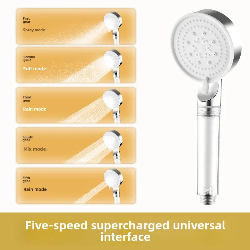 Spray shower booster shower head frosted black hand-held shower head suit five-speed multi-function universal interface
