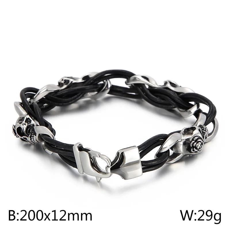 retro color block titanium steel braid men's bangle