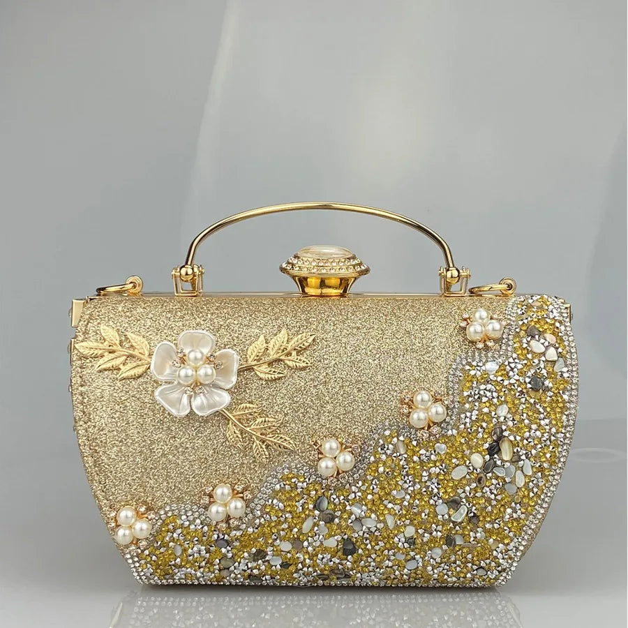 Rhinestone Polyester Geometric Flower Trapezoid Evening Bags