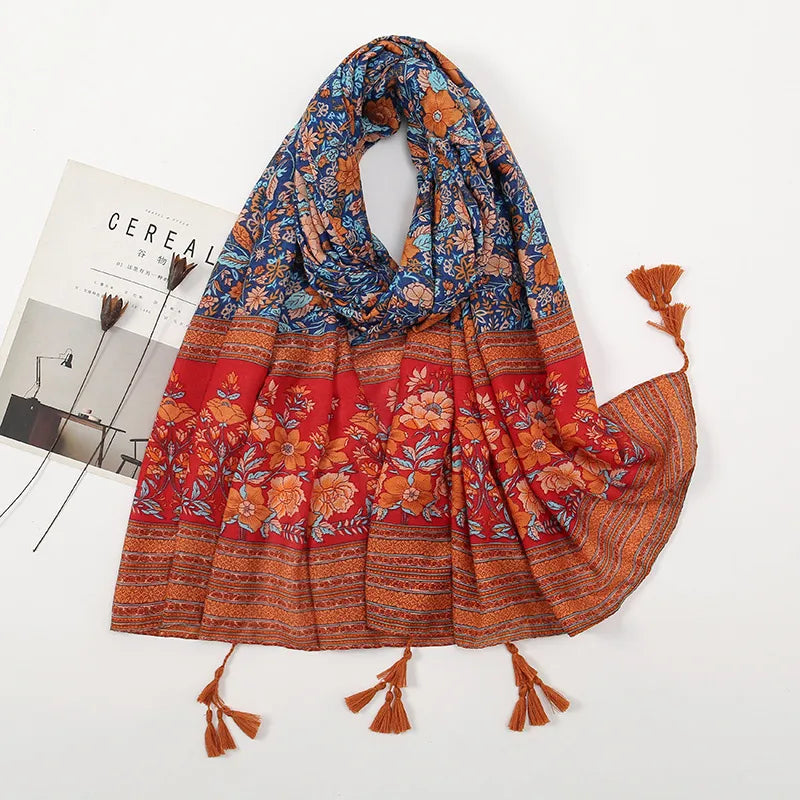 Women's Sweet Color Block Polyester Printing Scarf