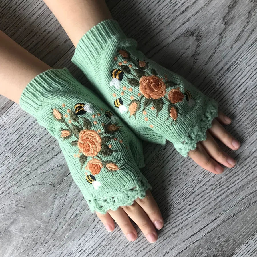 Women's Casual Printing Flower Gloves