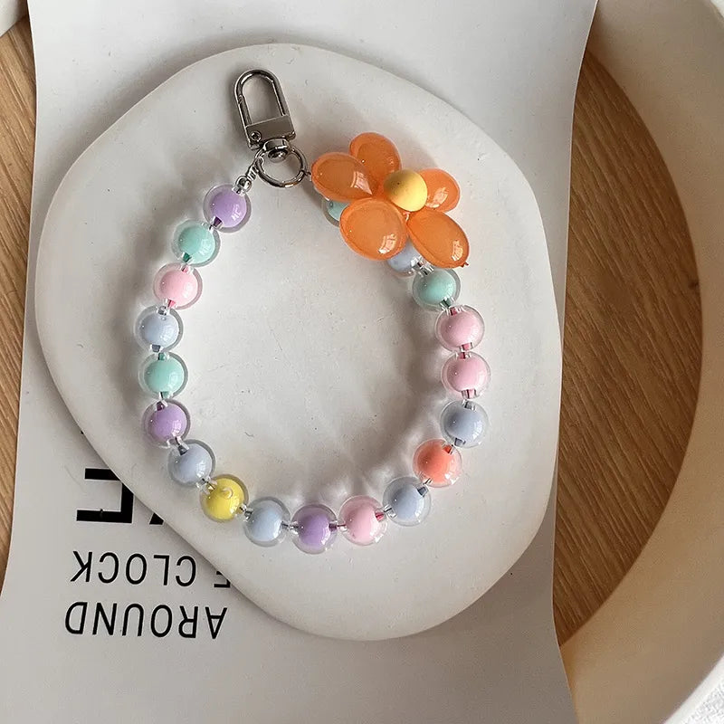 sweet flower plastic beaded mobile phone chain