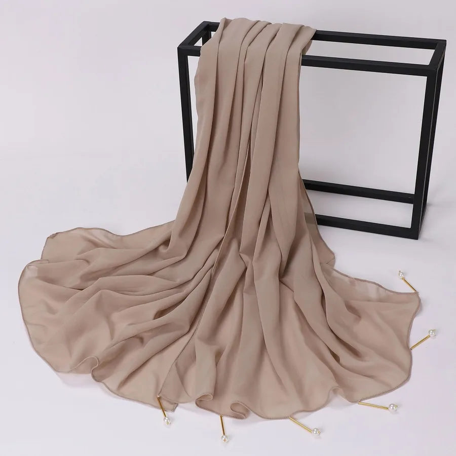 women's casual elegant sweet solid color chiffon hijab