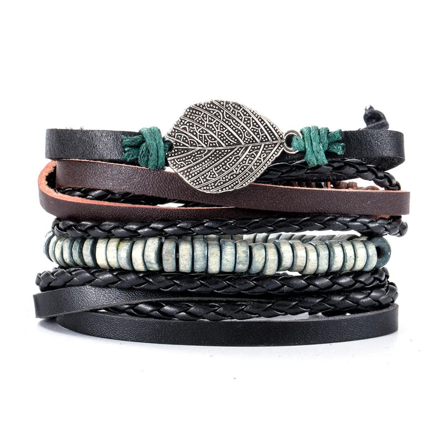 retro geometric pu leather knitting unisex bracelets