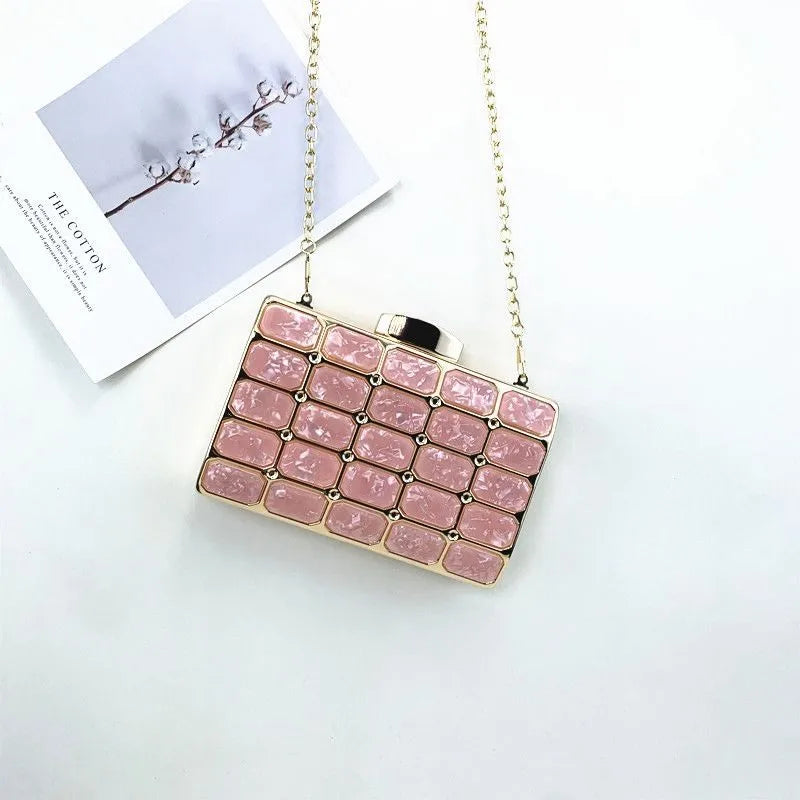 arylic marble square clutch evening bag