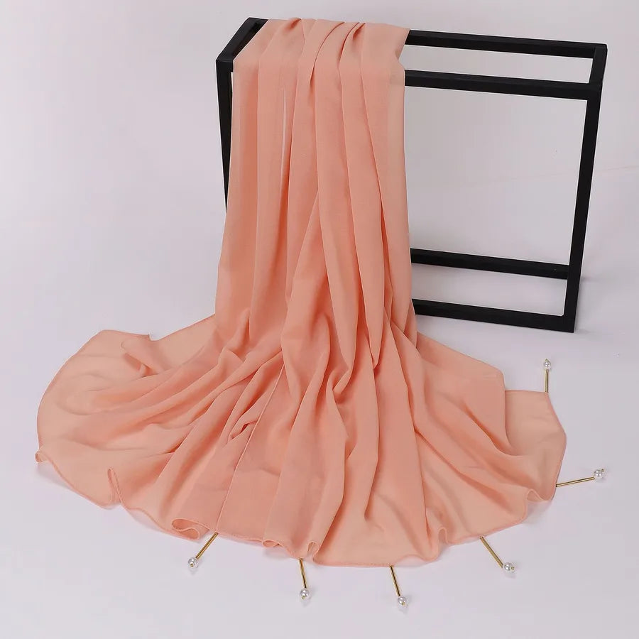 women's casual elegant sweet solid color chiffon hijab