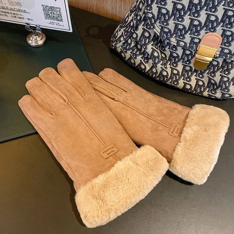 women's simple style solid color velvet polyester gloves 1 pair