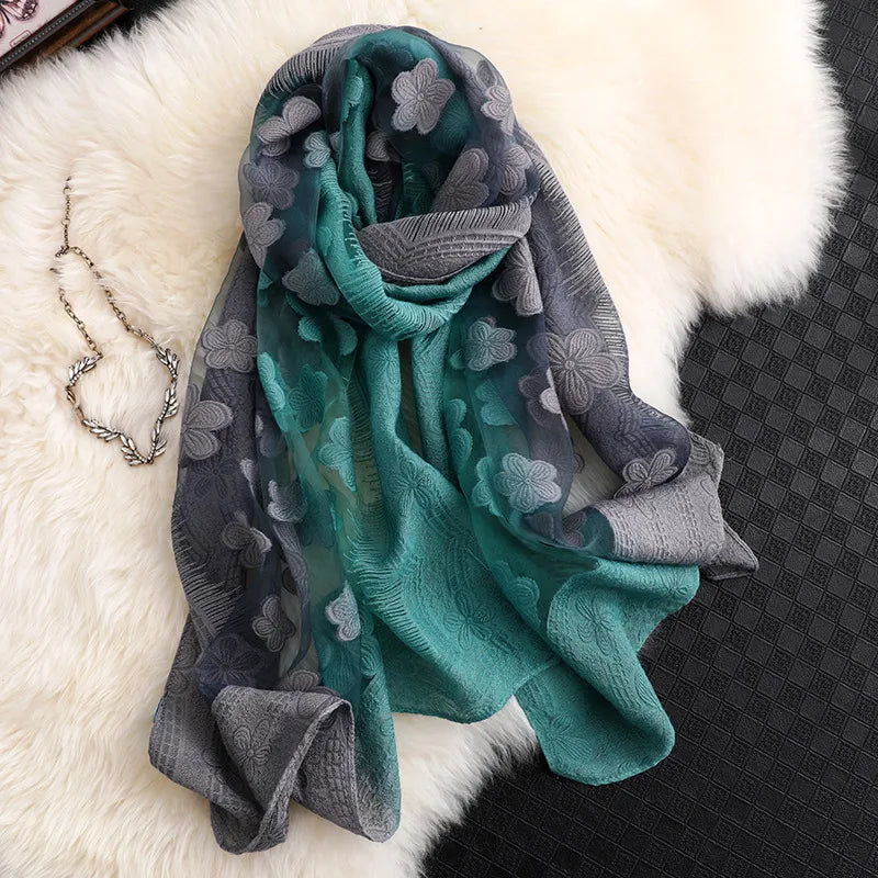 Women's Elegant Flower Polyester Silk Scarf