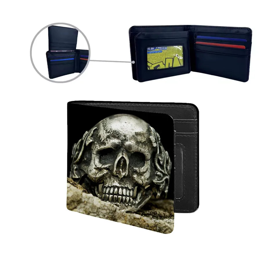 Men's Skull Pu Leather Side Zipper Wallets