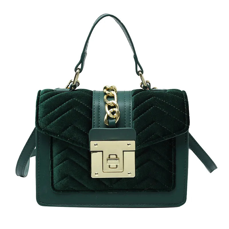 Women's Small velvet Solid Color Elegant Square Lock clasp Square Bag