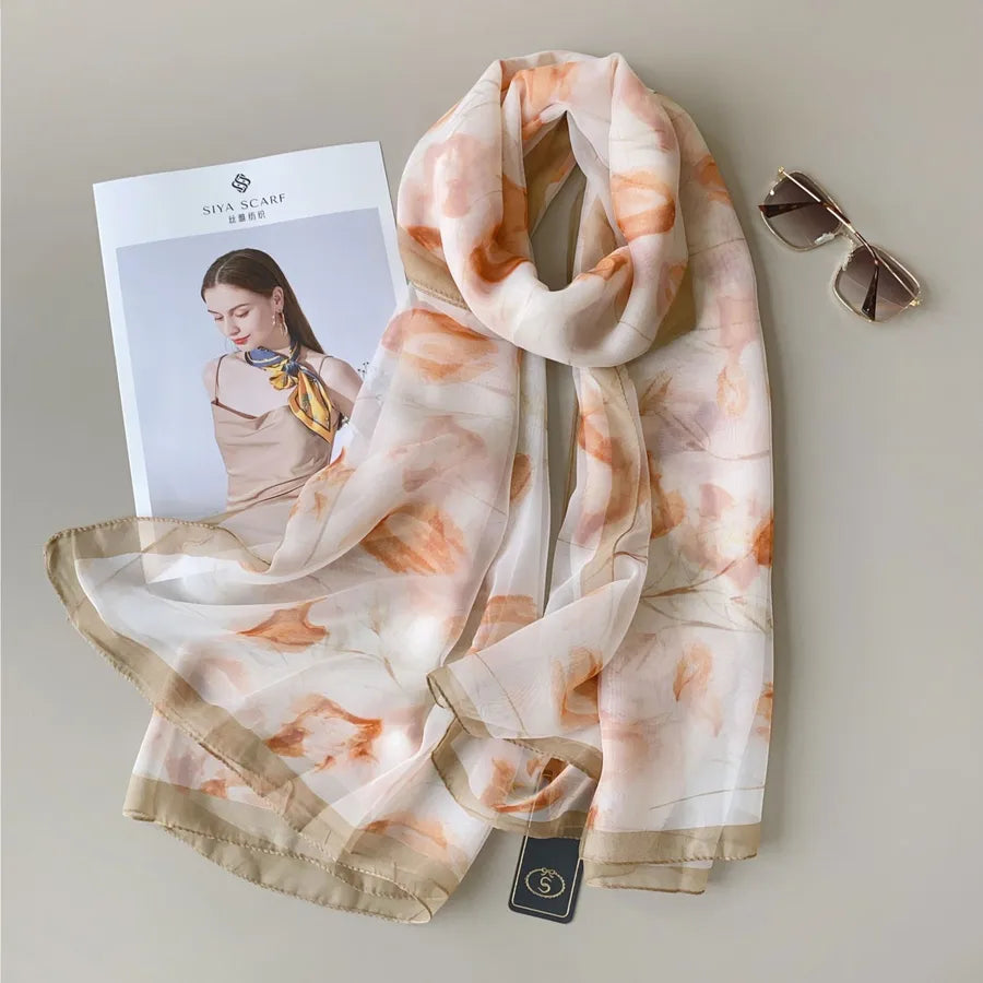 Women's Elegant Printing Polyester Chiffon Silk Scarf