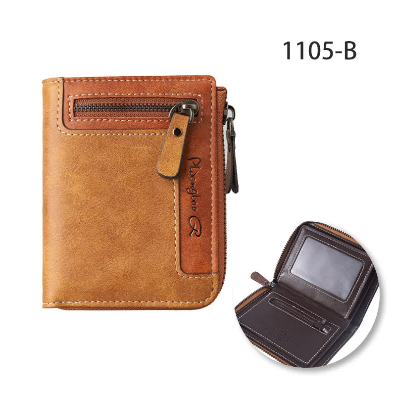 men's word pu leather zipper small wallets
