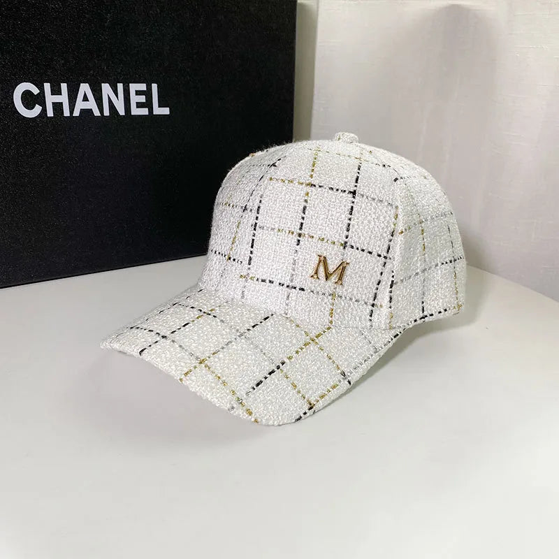 women's simple style plaid curved eaves baseball cap