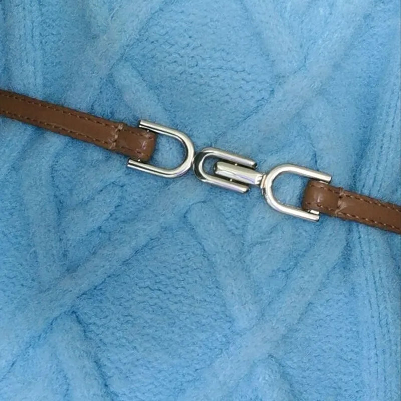 sweet solid color pu leather alloy women's leather belts