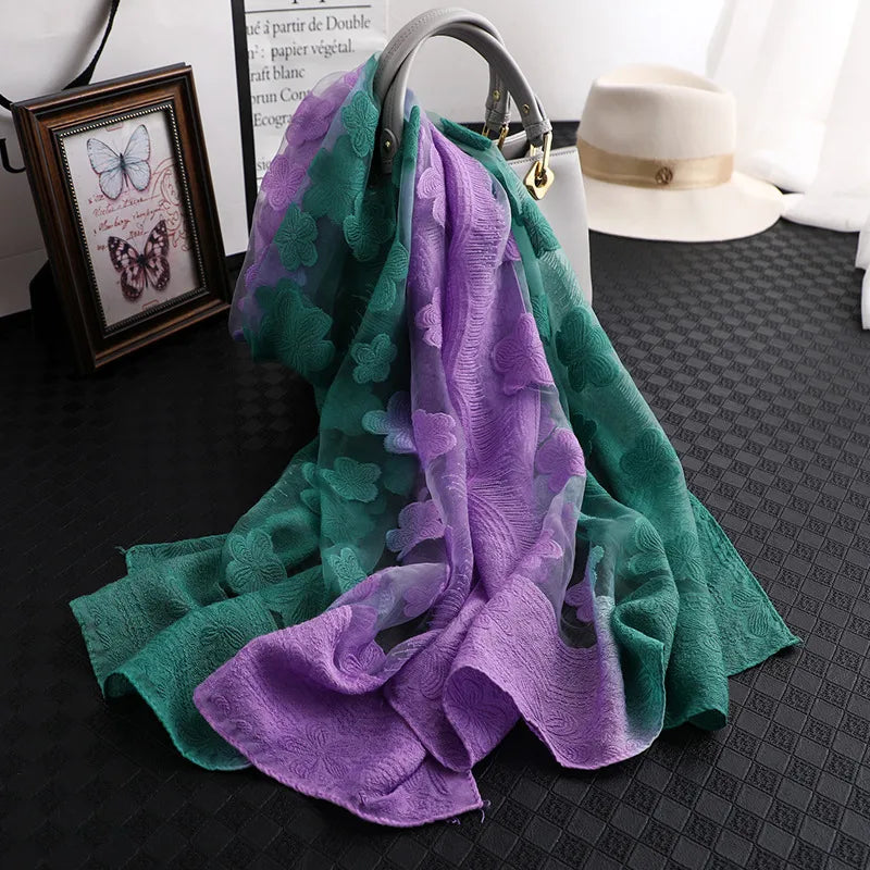 Women's Elegant Flower Polyester Silk Scarf