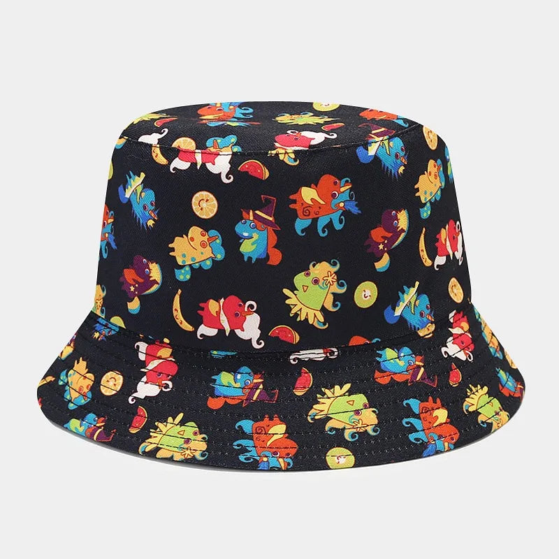 women's elegant basic graffiti printing flat eaves bucket hat