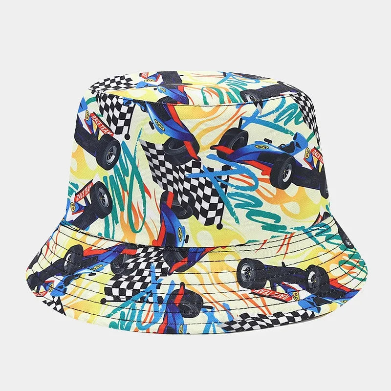 women's elegant basic graffiti printing flat eaves bucket hat