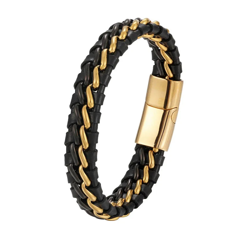 retro punk color block titanium steel braid bracelets