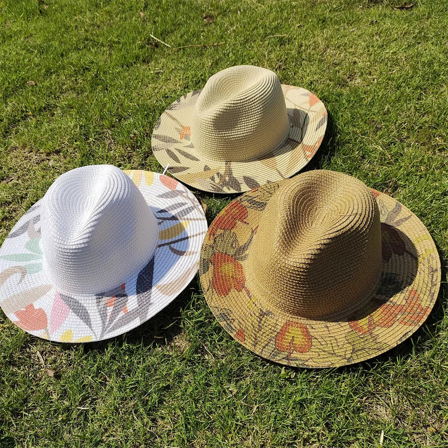 women's simple style color block flat eaves straw hat