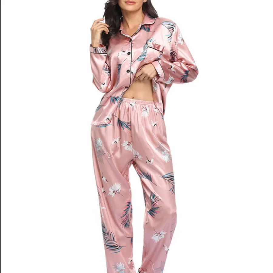 women's fashion flower leopard polyester button pants sets