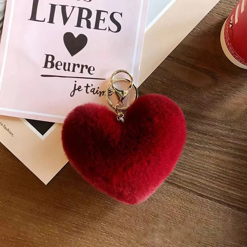 cute sweet solid color plush knitting keychain