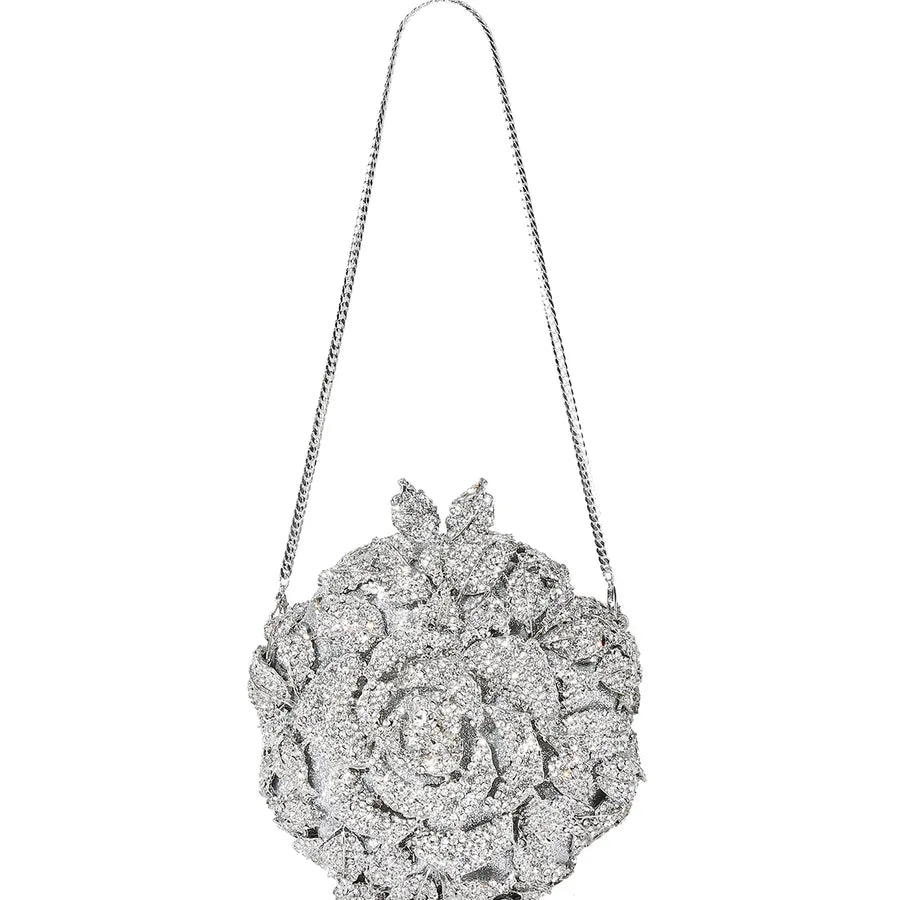 silver pu leather flower round evening bags
