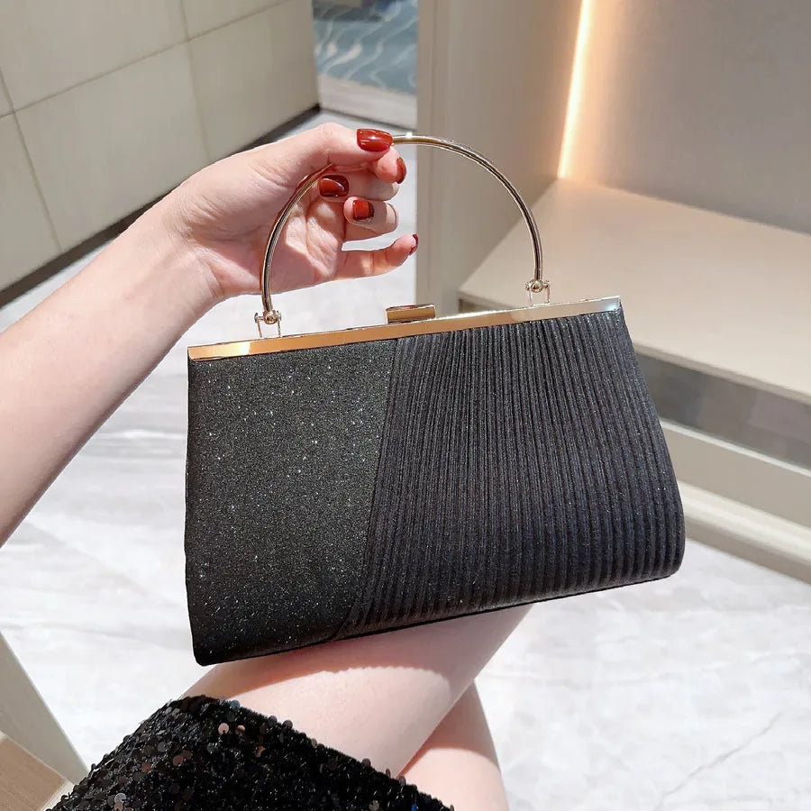 gold silver black polyester solid color rhinestone square evening bags