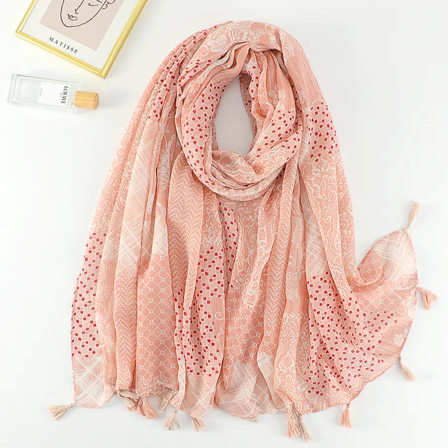 Women's Sweet Color Block Polyester Printing Scarf