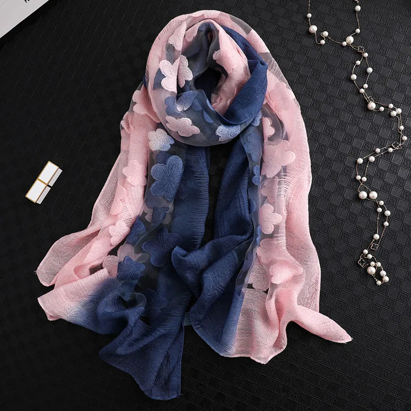 Women's Elegant Flower Polyester Silk Scarf