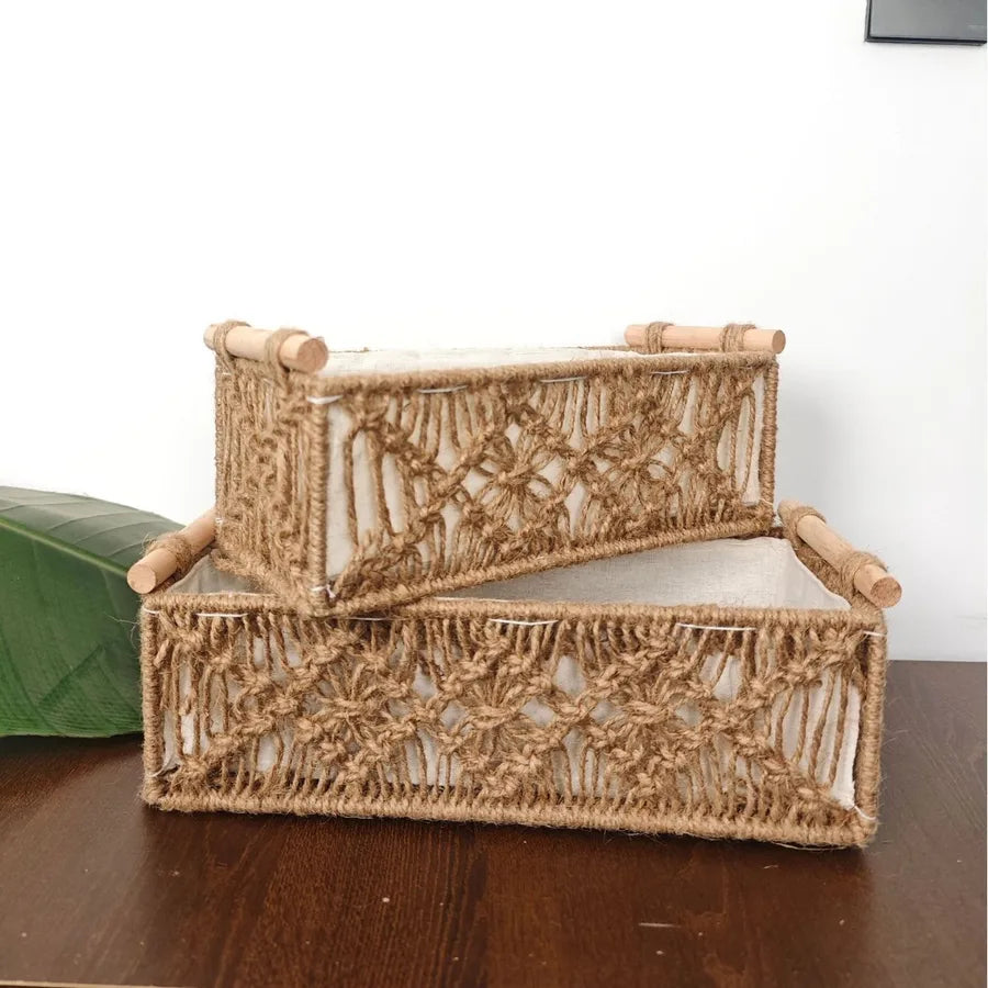 Casual Solid Color cotton rope Iron Tissue Box