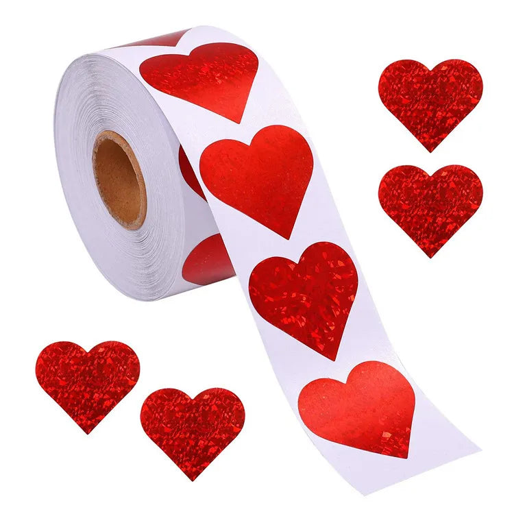 red heart pattern valentine's day gift self-adhesive label sticker