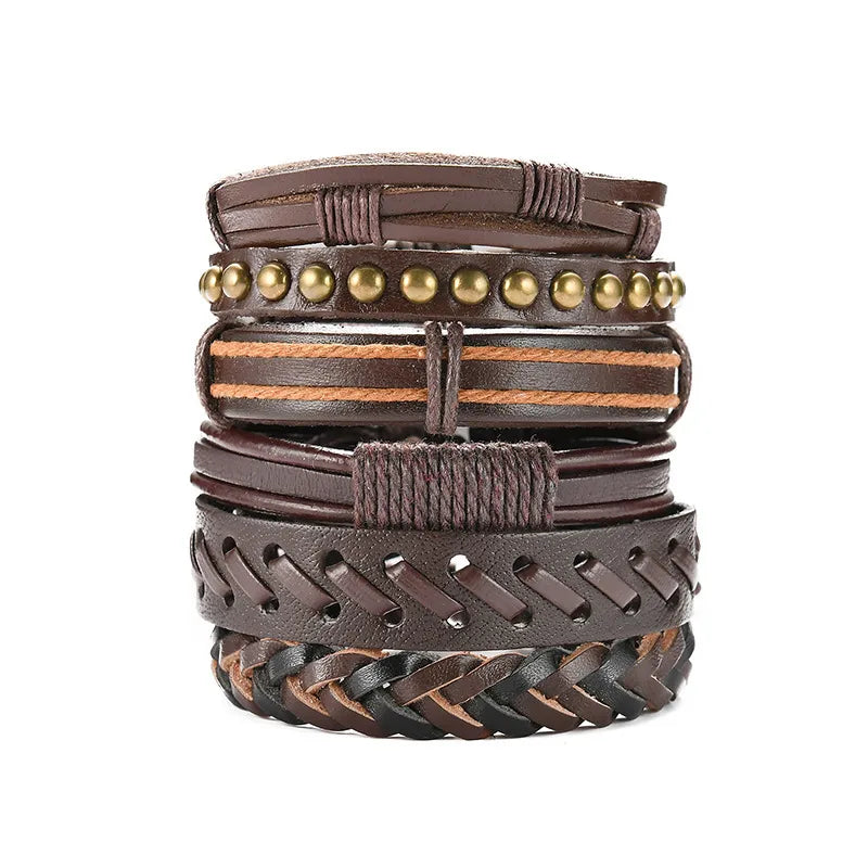 ethnic style feather pu leather alloy patchwork men's bracelets