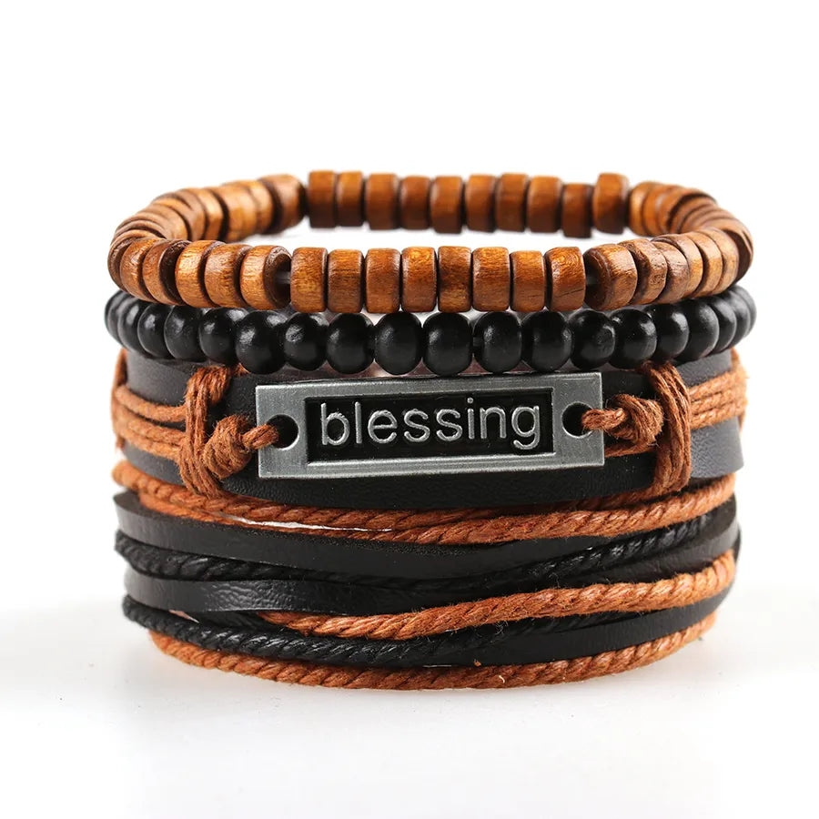 retro geometric pu leather knitting unisex bracelets