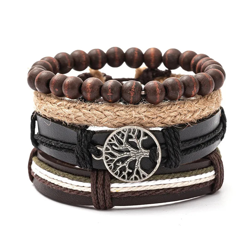 retro geometric pu leather knitting unisex bracelets