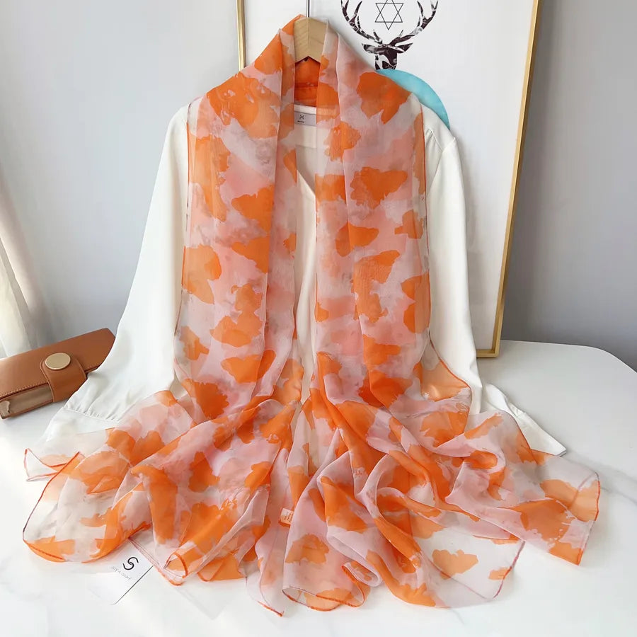 Women's Elegant Printing Polyester Chiffon Silk Scarf