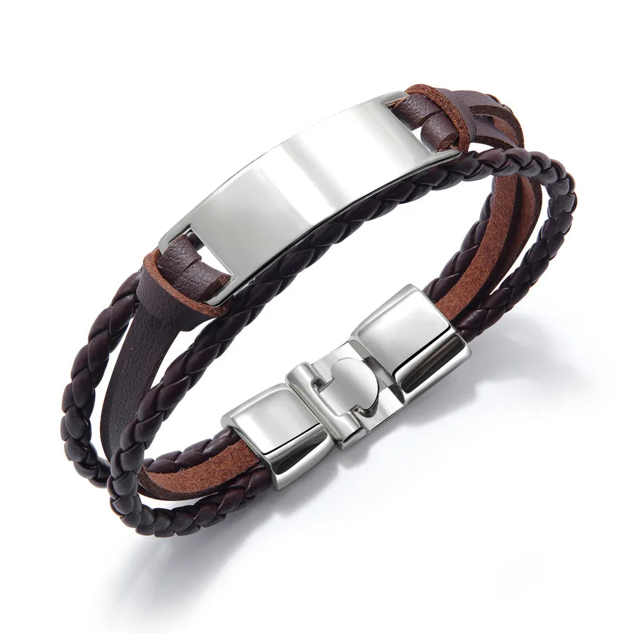Simple Style Solid Color Pu Leather Alloy Men's Bangle