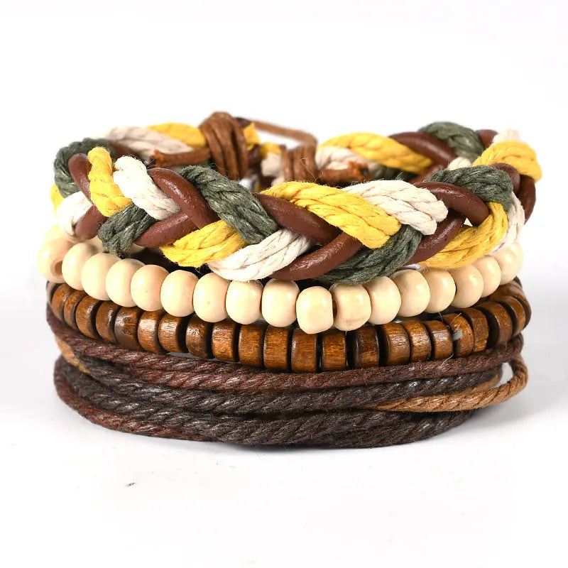 retro geometric pu leather knitting unisex bracelets
