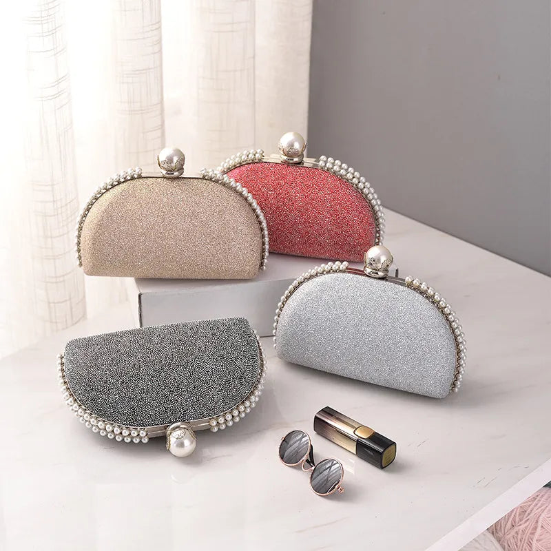 silver champagne red pu leather solid color shell evening bags