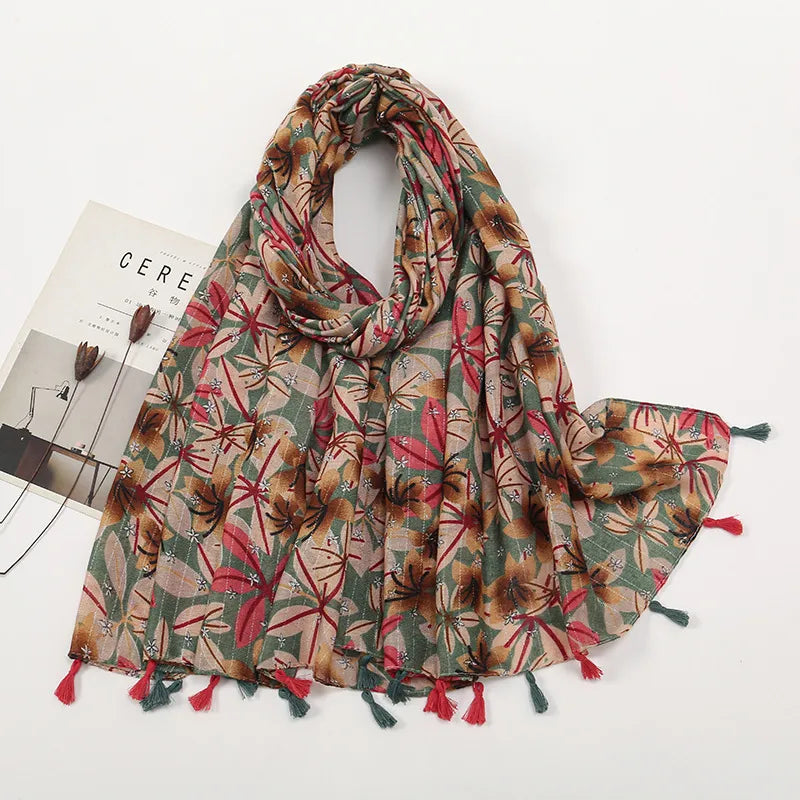 Women's Sweet Color Block Polyester Printing Scarf