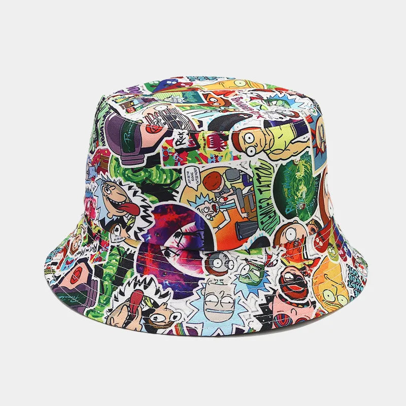 women's elegant basic graffiti printing flat eaves bucket hat