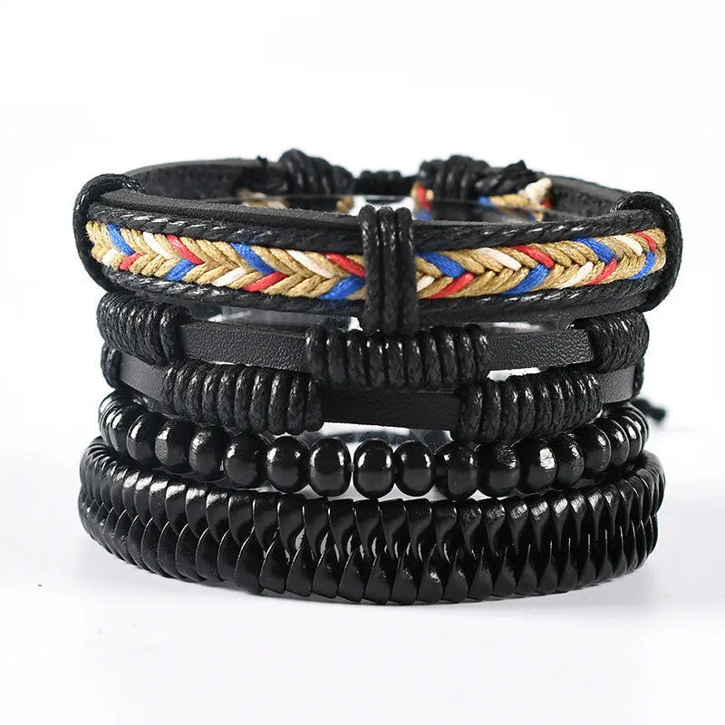 retro geometric pu leather knitting unisex bracelets