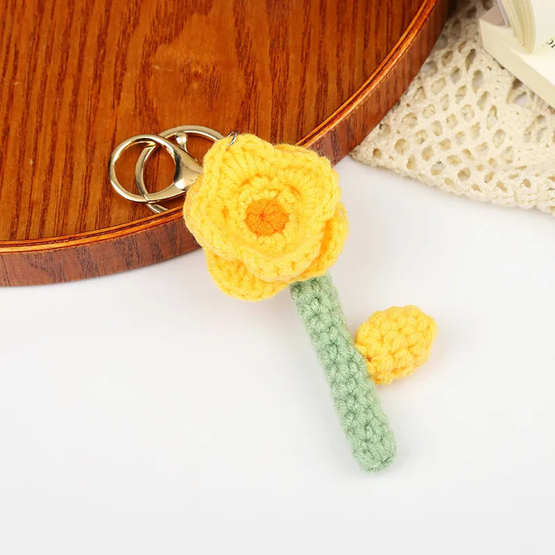 Cute Flower yarn Knitting Women's Keychain