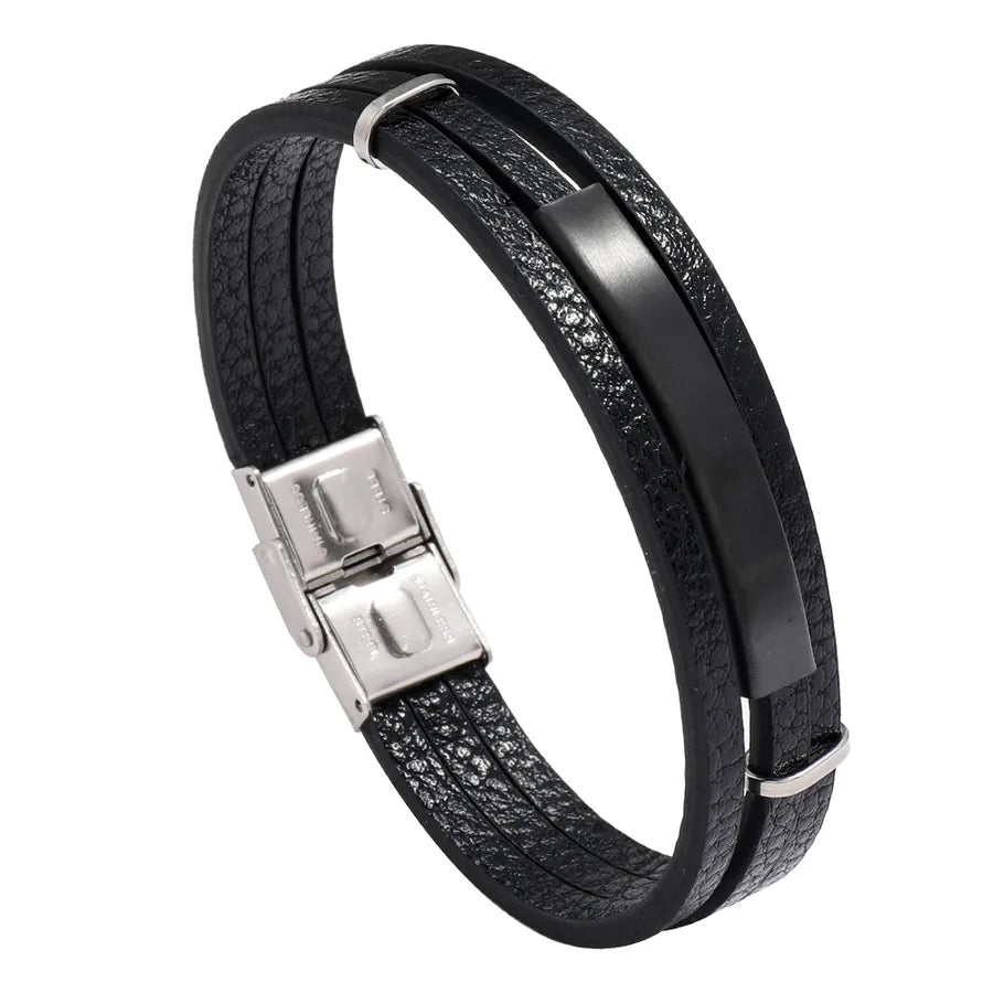 1 piece fashion square pu leather patchwork men's bangle