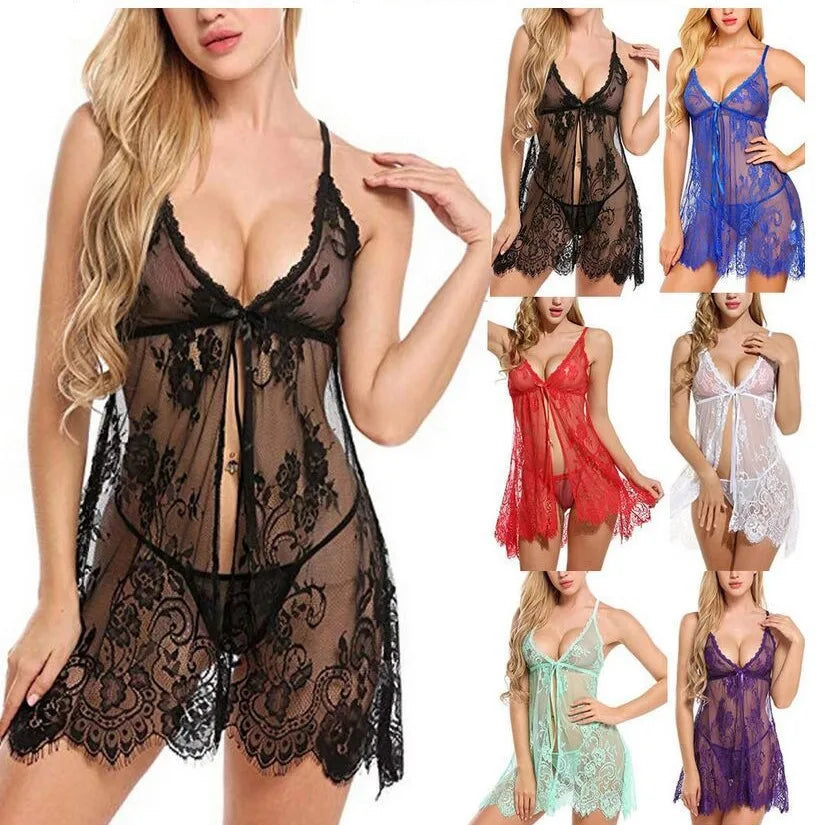 solid color sexy see-through hollow out pajamas