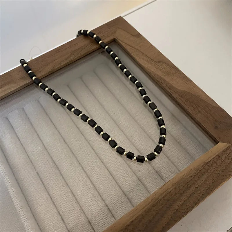 basic geometric natural stone titanium steel copper necklace