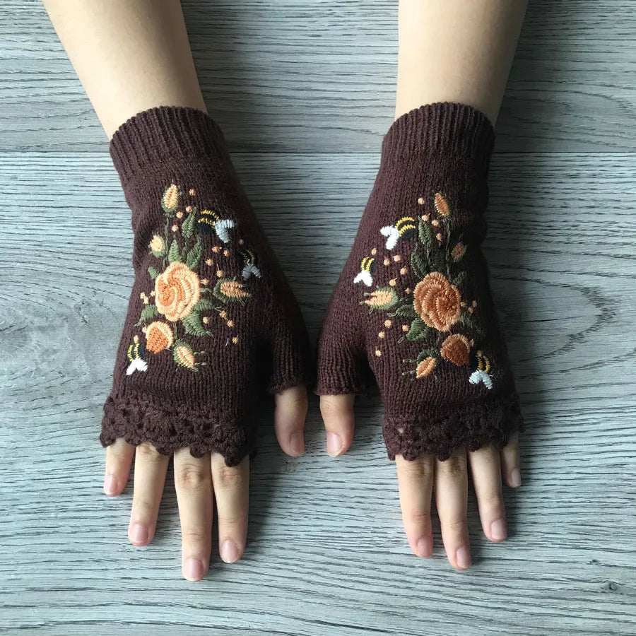 Women's Casual Printing Flower Gloves